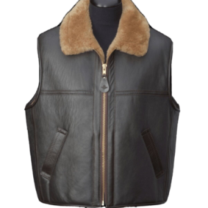 Men's Aviator RAF Brown Bomber Vest Sleeveless Real Fur Genuine Sheepskin Leather