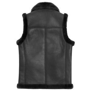 Men's Black Genuine Sheepskin Real Shearling Vest Winter Warm Thick Sleeveless Waistcoat