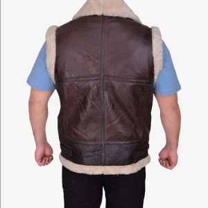 Men's Aviator RAF Bomber Vest Real Fur Shearling Genuine Sheepskin Leather Waistcoat
