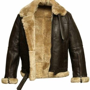 Men's RAF Aviator B3 Bomber Real Shearling Fur Genuine Sheepskin Leather Jacket