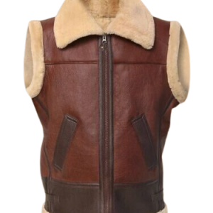 Men's B3 Bomber Tan Brown Real Fur Shearling Genuine Sheepskin Leather Vest