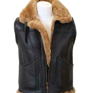 Men's B3 Bomber Pilot Real Sheepskin Shearling Winter Black Leather Vest