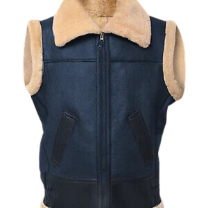 Men's B3 Bomber Blue Real Fur Shearling Genuine Sheepskin Leather Vest