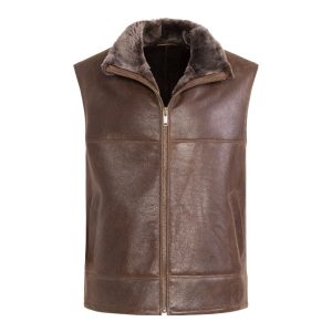 Men's Chocolate Brown Real Shearling Vest Genuine Sheepskin Winter Warm Thick Sleeveless Waistcoat