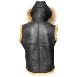 Men's B3 Bomber Fox Fur Detachable Hood Real Shearling Vest Genuine Sheepskin Leather
